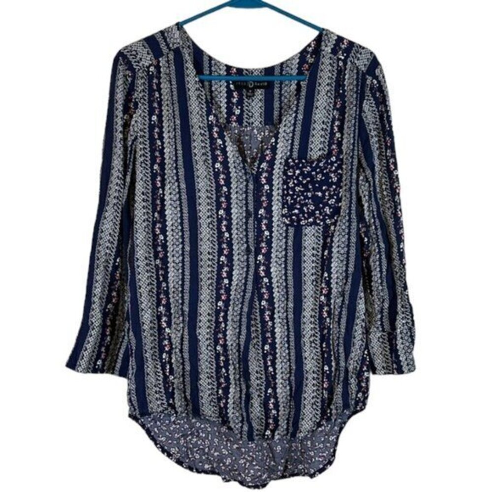 Fred David Floral Blouse w/ Pocket Paisley 3/4 Sleeve Bohemian Size M EUC #2153